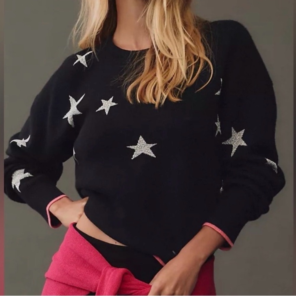 Anthropologie Maeve Women’s Cropped Star Sweater Black XS
